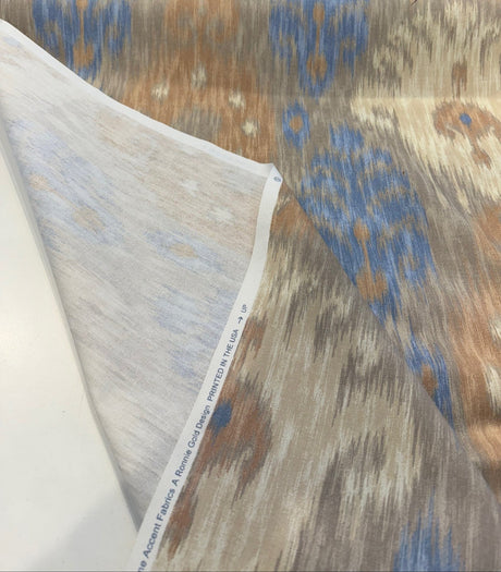 Blue Tan Ikat Cotton Fabric - Blue Tan Ikat Print, Drapery Upholstery Home Accent (1 Yard)