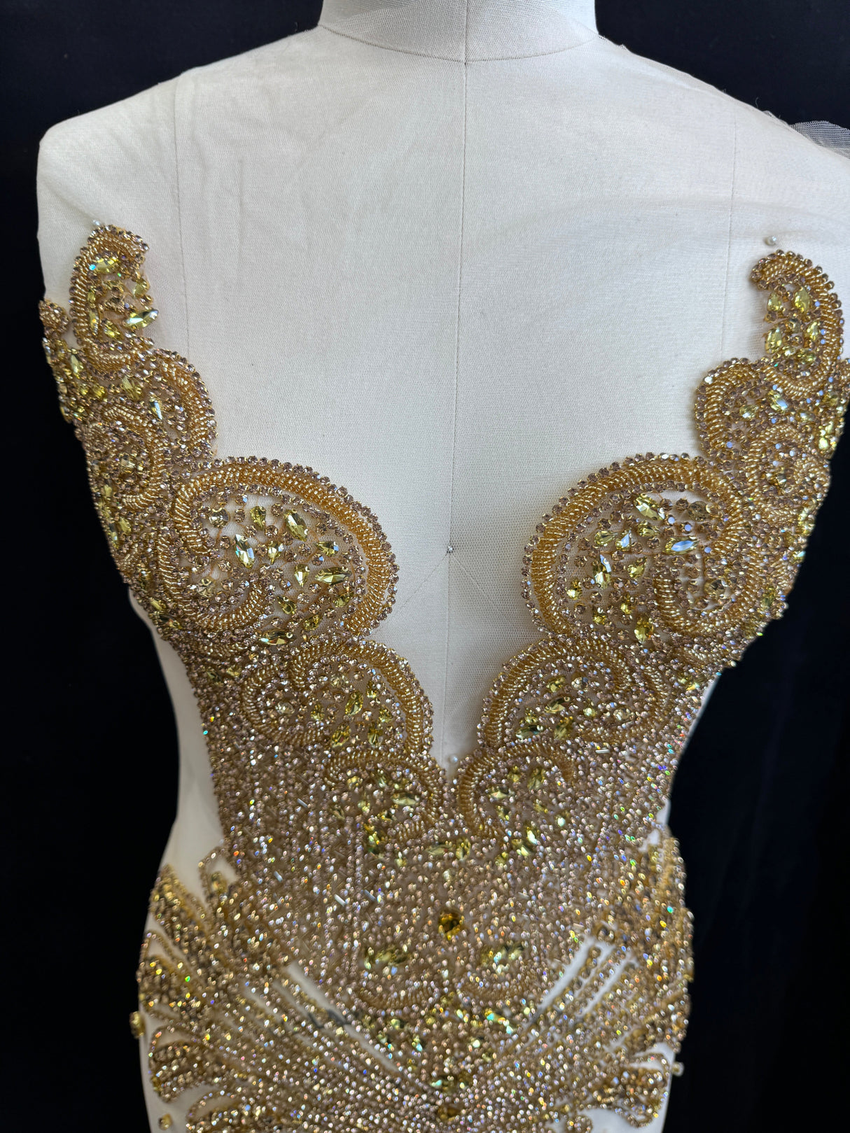 Gold Rhinestone Bodice Applique