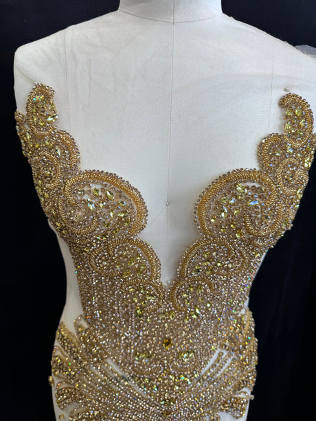Gold Rhinestone Bodice Applique