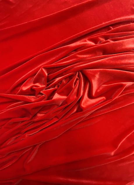 Lipstick Red Stretch Velvet Fabric - Red, 58"-60" Width (1 Yard)
