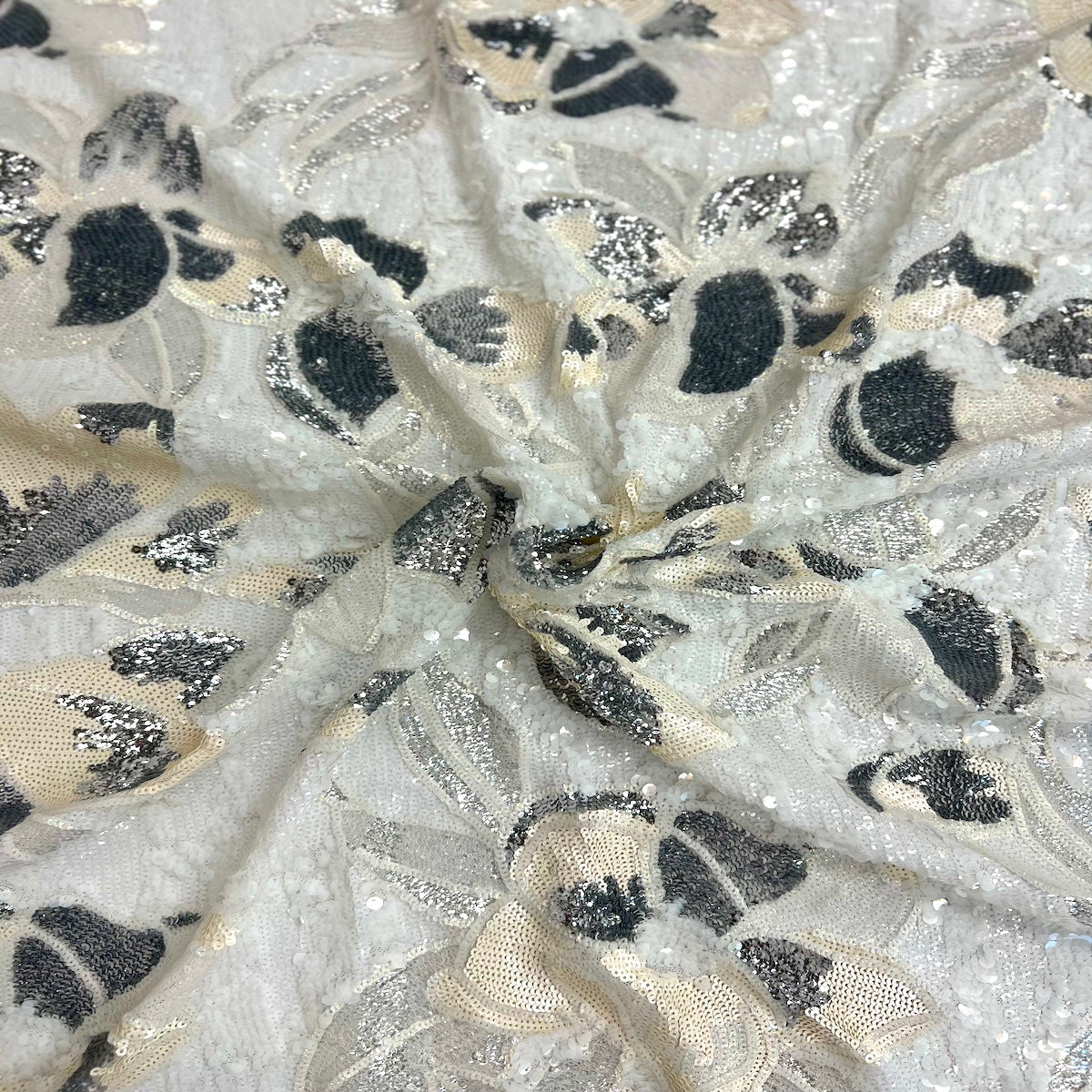 Stretch Sequins Floral Fabric Multicolor