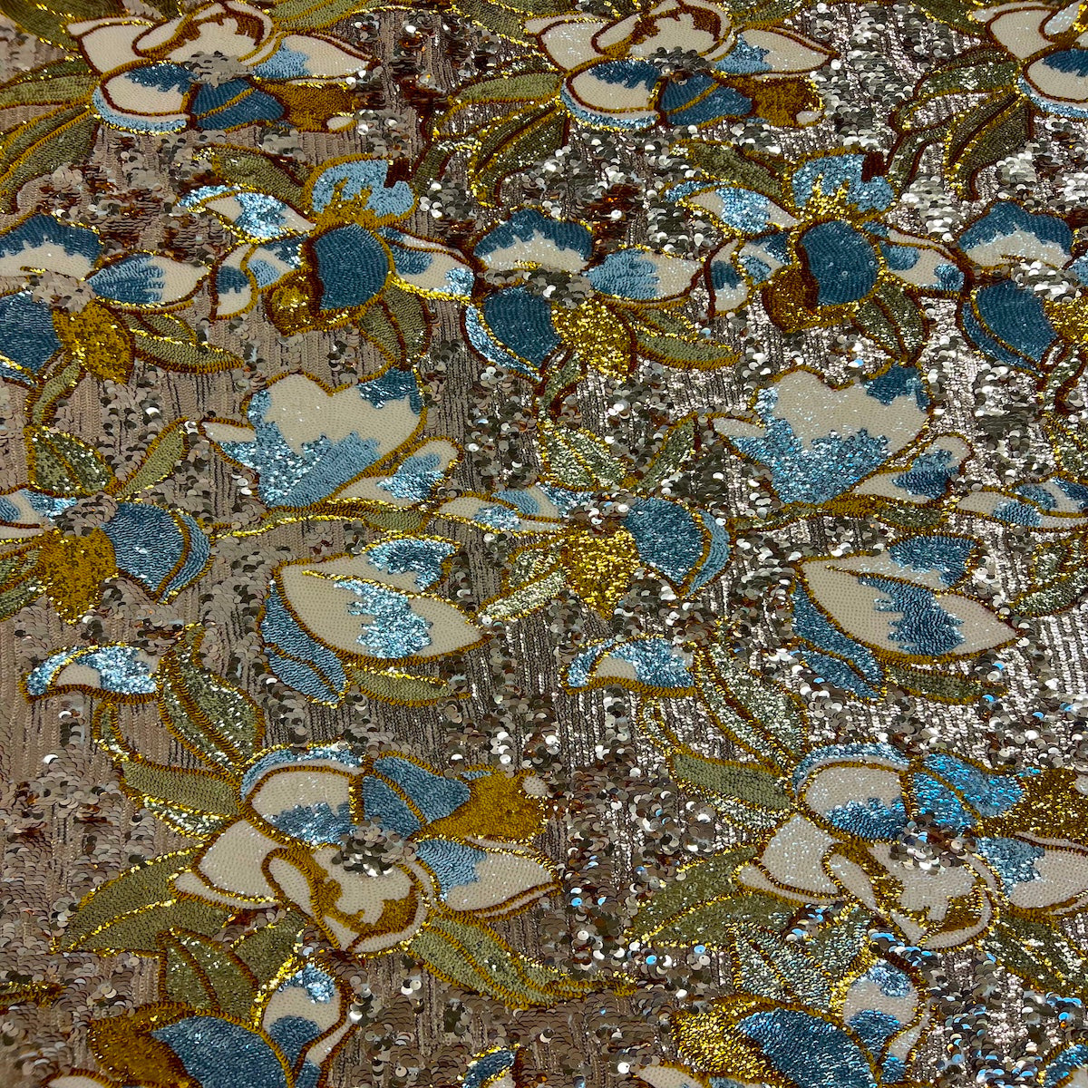 Stretch Sequins Floral Fabric Multicolor