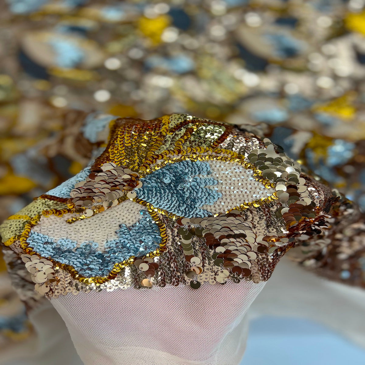 Stretch Sequins Floral Fabric Multicolor