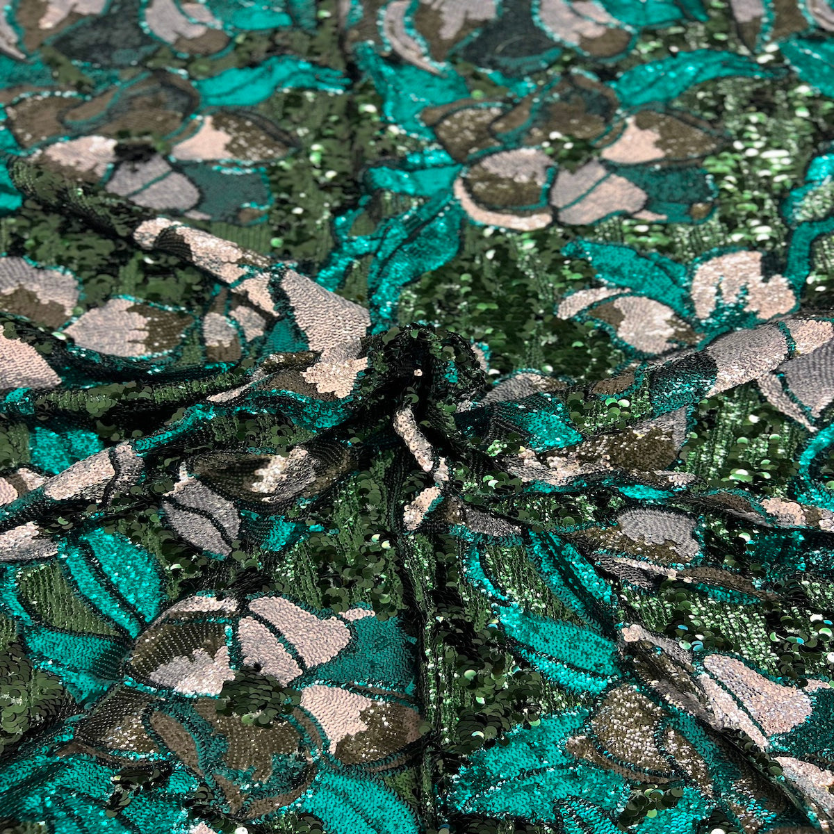 Stretch Sequins Floral Fabric Multicolor