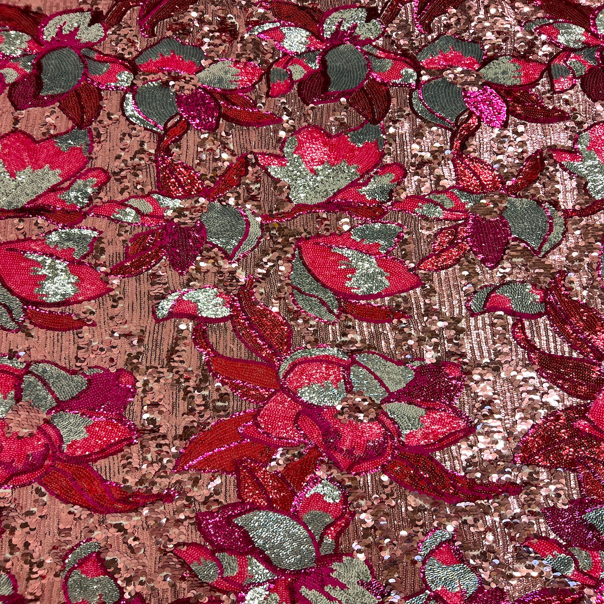 Stretch Sequins Floral Fabric Multicolor