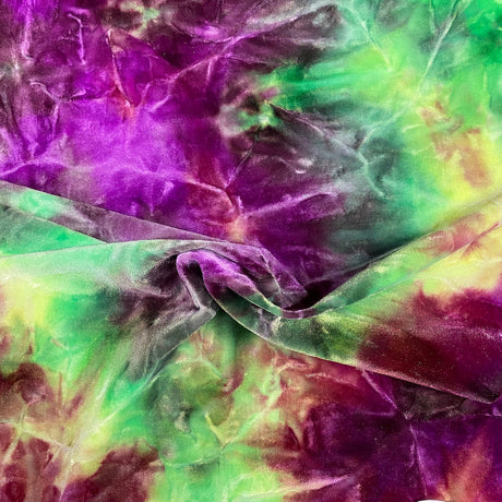 Tie Dye Stretch Velvet Fabric - 4-Way Stretch, 60" Width, 360 GSM (1 Yard)