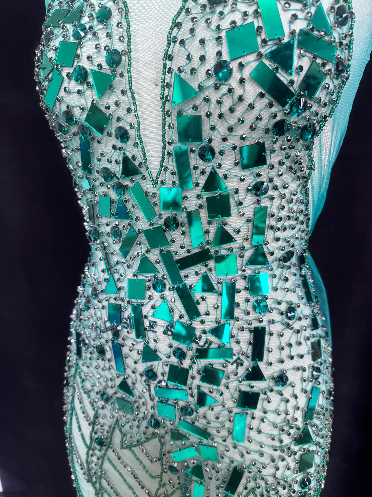 Rhinestone Bodice Appliqué Emerald Green