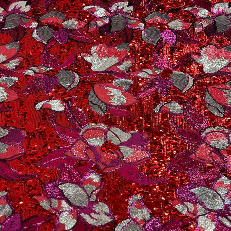 Giselle Multicolor Floral Stretch Sequins Fabric - 94 Percent Polyester 6 Percent Spandex Fabric, Multicolor Floral, 58" Width, 4-Way Stretch (1 Yard)