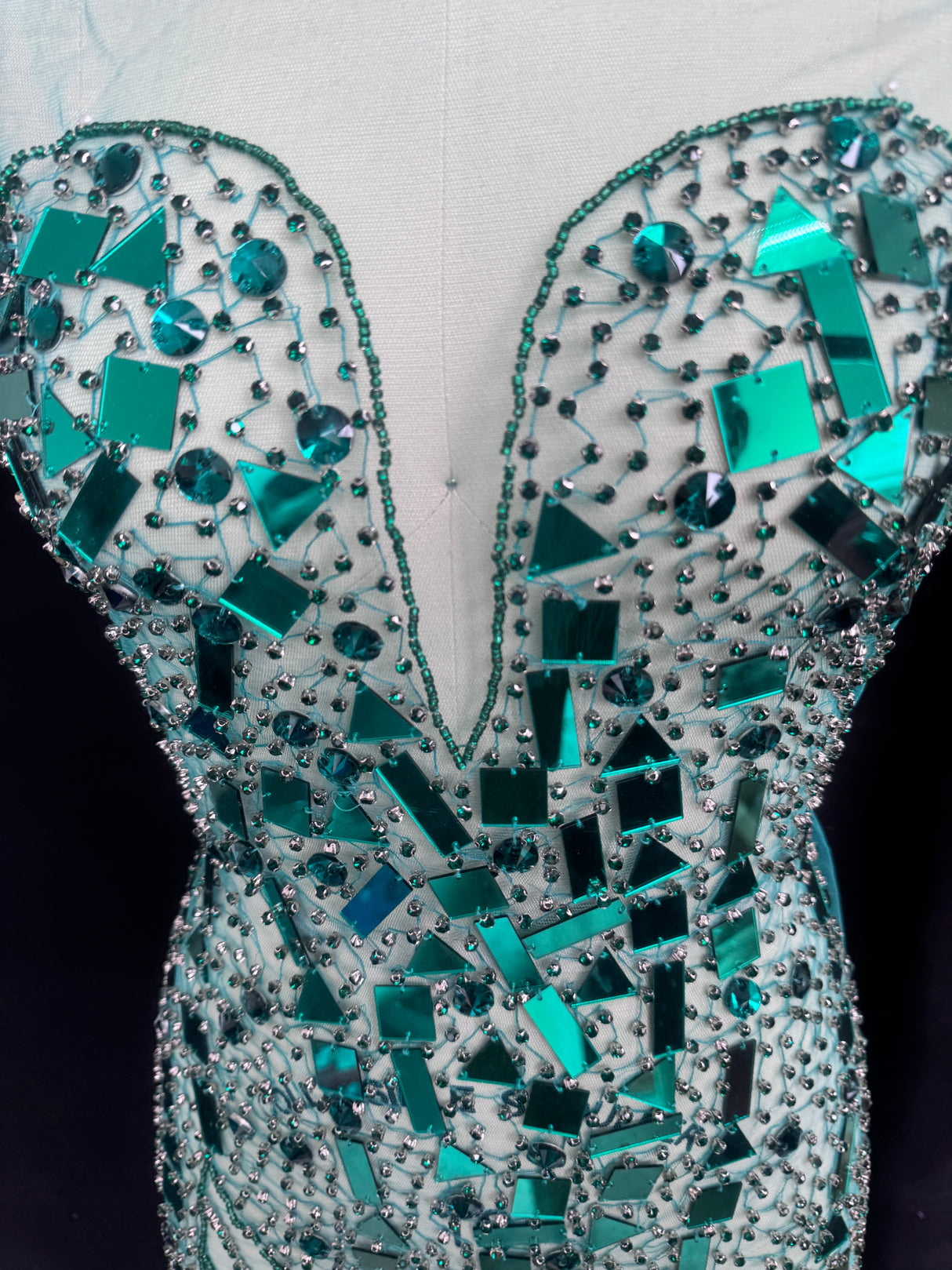 Rhinestone Bodice Appliqué Emerald Green