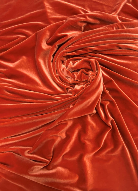 Rust Stretch Velvet Fabric - Rust, 58"-60" Width