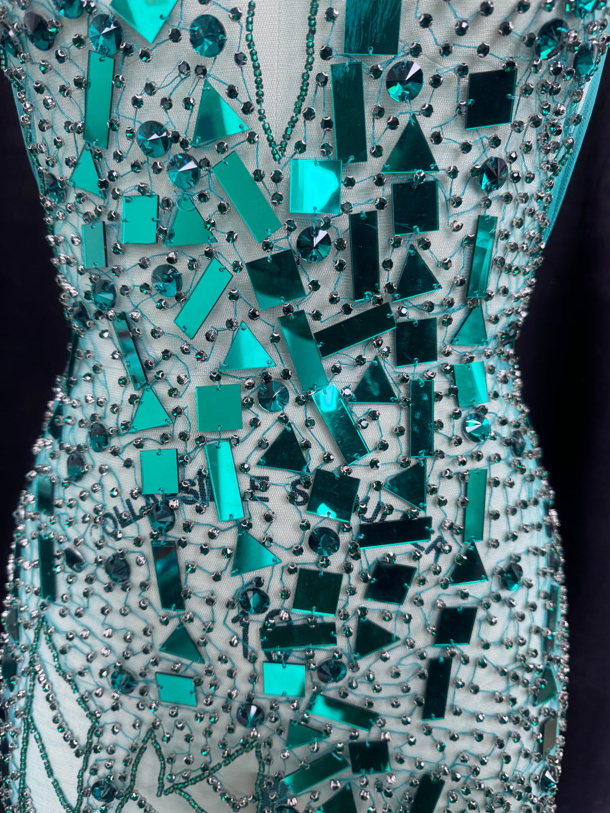 Rhinestone Bodice Appliqué Emerald Green