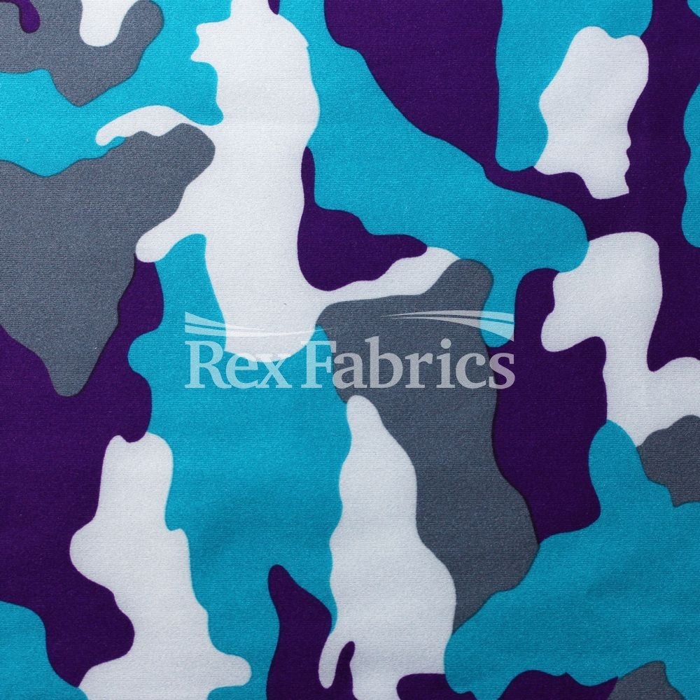 Warfare Camo Polyester Spandex Fabric - Pink, Blue, Gray Camo Print, 58/60" Width (1 Yard)