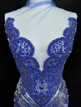 Royal Blue Rhinestone Bodice Applique