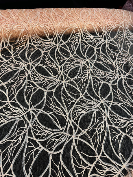 Stretch Sequin Embroidered Mesh Peach