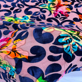 Bombay Multicolor Floral Burnout Stretch Velvet Fabric - Multicolor Floral Burnout, 58" Width (1 Yard)