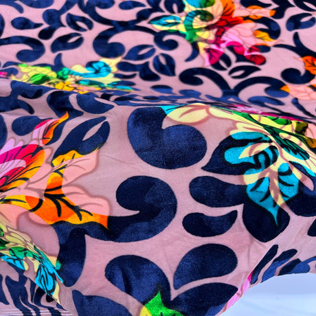 Burnout Stretch Velvet Fabric Multicolor Floral