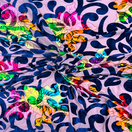 Burnout Stretch Velvet Fabric Multicolor Floral
