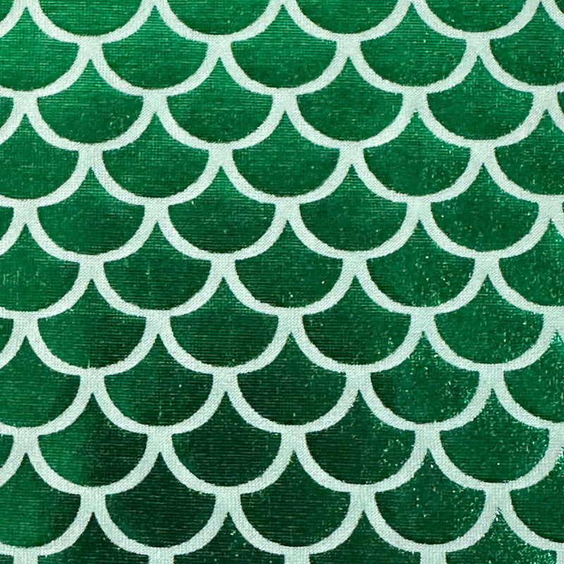 Metallic Jersey Polyester Fabric Green Mermaid Foil 60"
