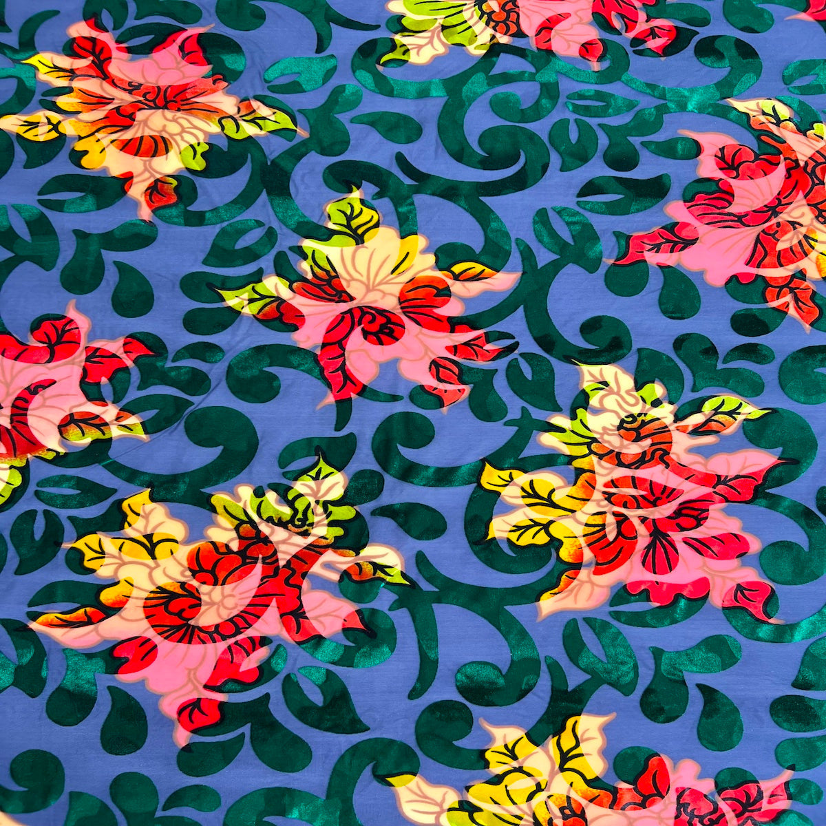 Burnout Stretch Velvet Fabric Multicolor Floral