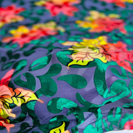 Burnout Stretch Velvet Fabric Multicolor Floral