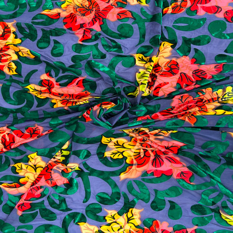 Burnout Stretch Velvet Fabric Multicolor Floral