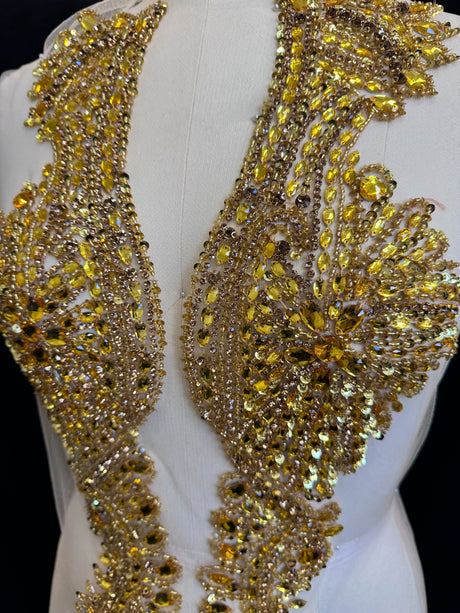 Gold Rhinestone Bodice Applique