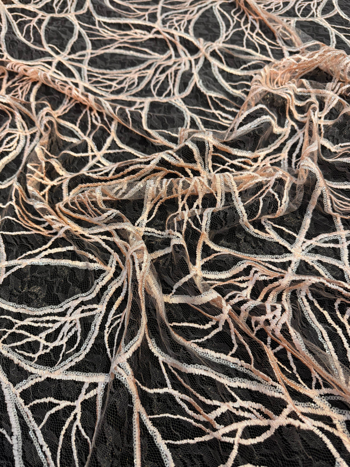 Stretch Sequin Embroidered Mesh Peach