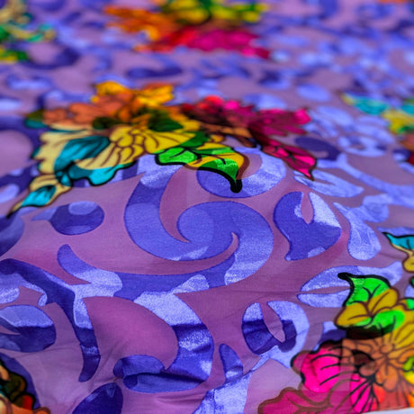 Burnout Stretch Velvet Fabric Multicolor Floral
