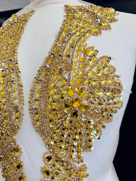 Gold Rhinestone Bodice Applique