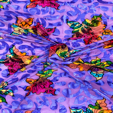 Burnout Stretch Velvet Fabric Multicolor Floral