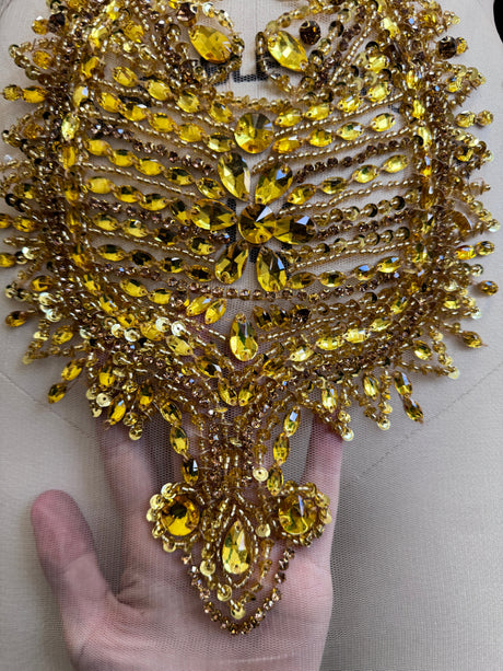 Gold Rhinestone Bodice Applique