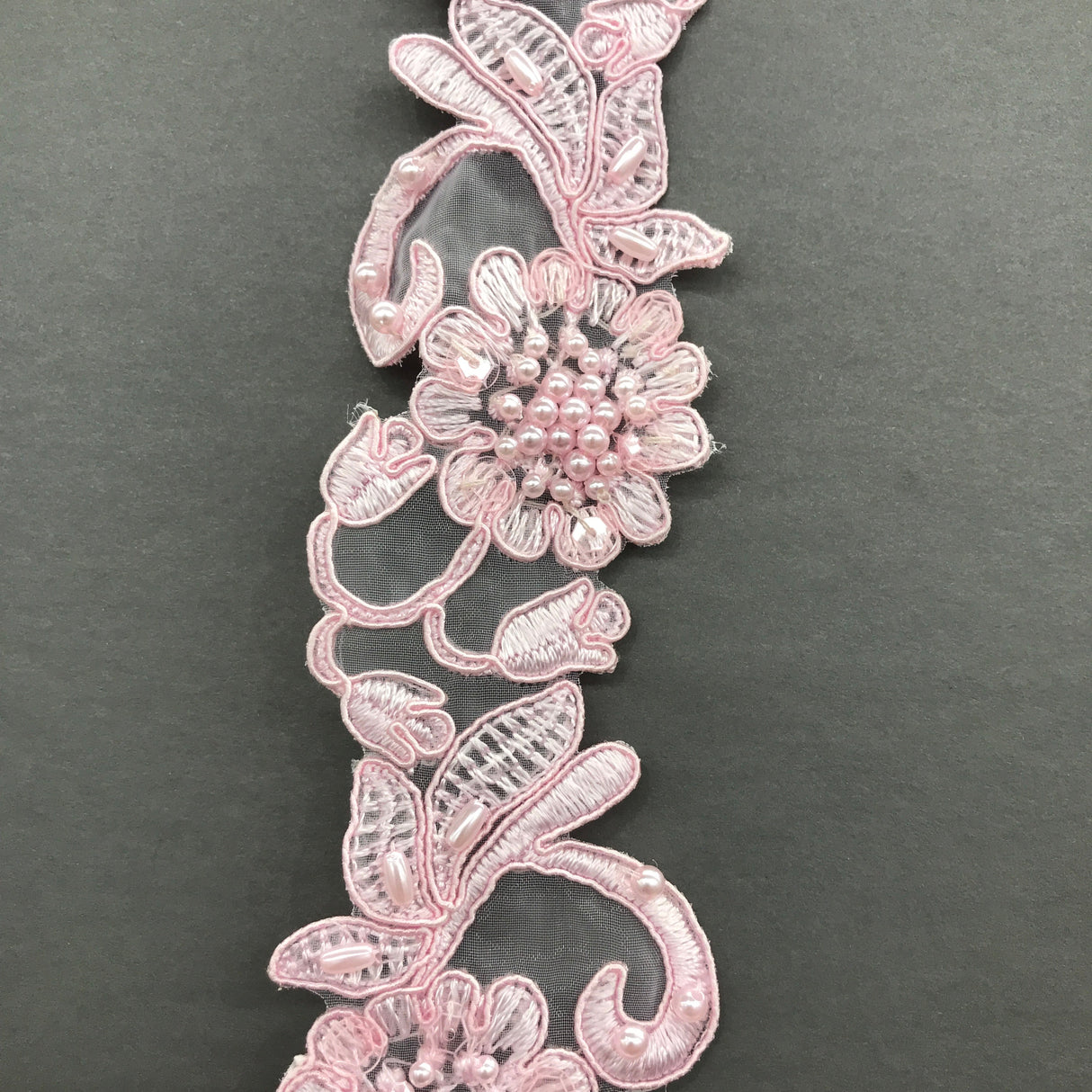 Beaded Corded Lace Trimming 2" Polyester Organza
