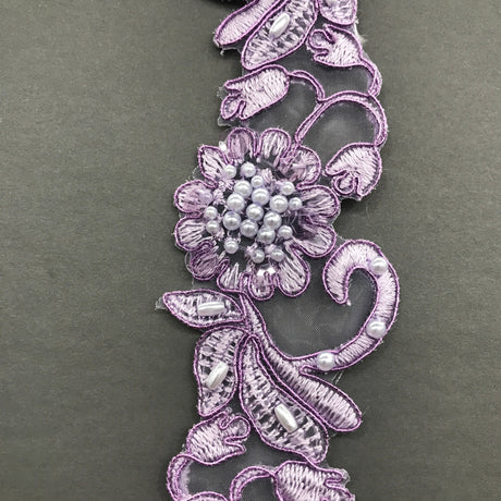 Beaded Corded Lace Trimming 2" Polyester Organza