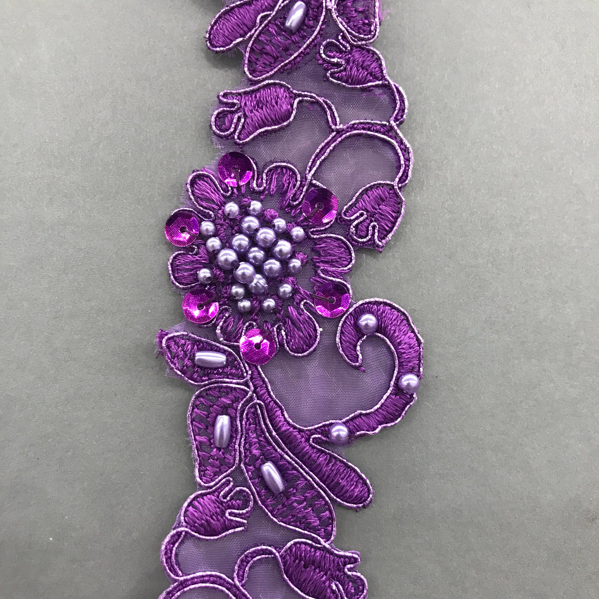 Beaded Corded Lace Trim Organza