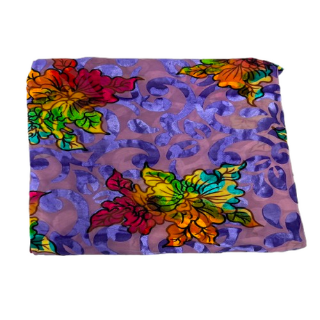 Bombay Multicolor Floral Burnout Stretch Velvet Fabric - Multicolor Floral Burnout, 58" Width (1 Yard)