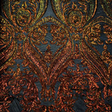 Catina Damask Stretch Sequins Nylon Spandex Mesh Fabric - Iridescent Sequin Damask, 60" Width, 52" Sequin Width (1 Yard)