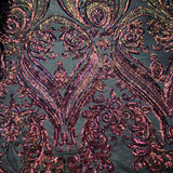 Catina Damask Stretch Sequins Nylon Spandex Mesh Fabric - Iridescent Sequin Damask, 60" Width, 52" Sequin Width (1 Yard)