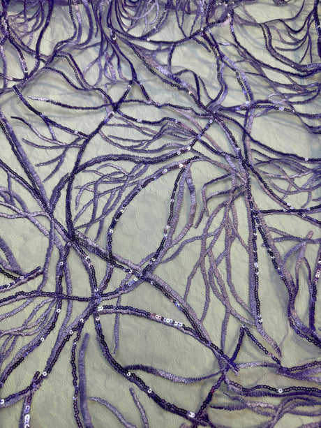 Stretch Sequin Embroidered Mesh Lavender
