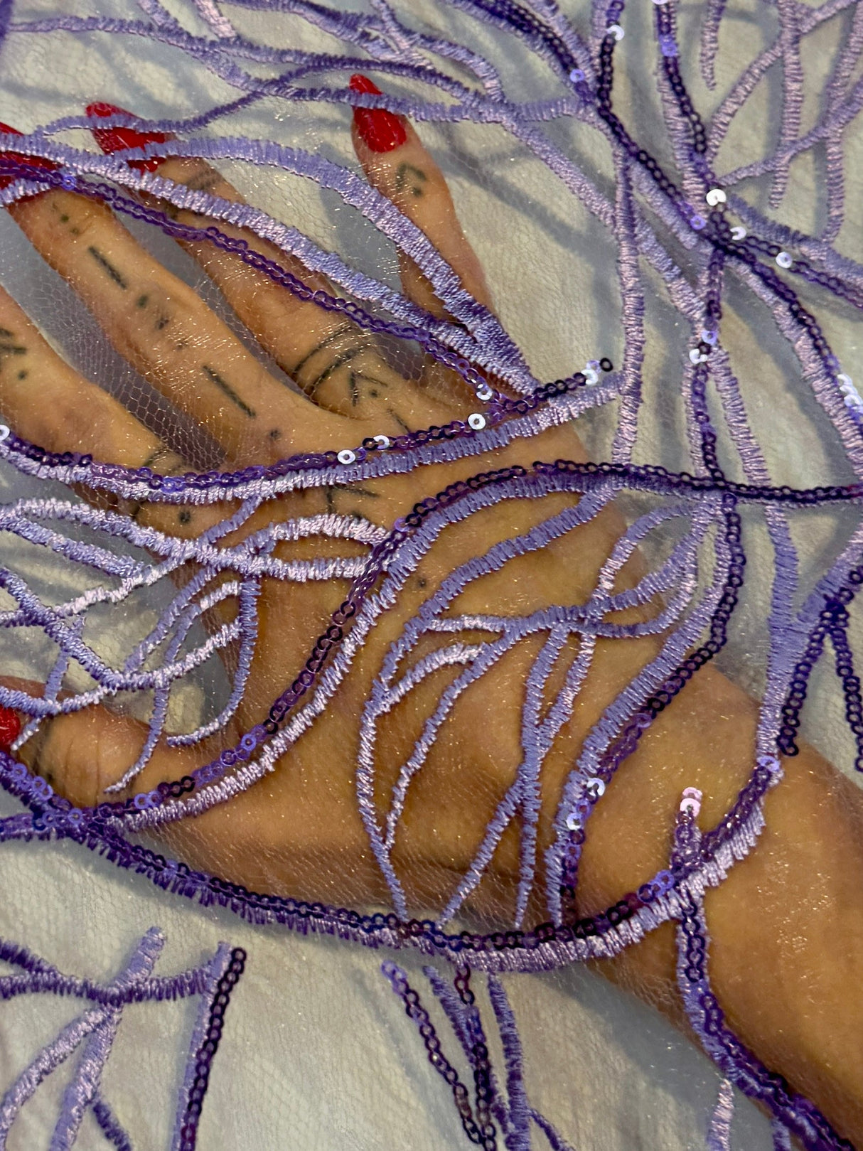 Stretch Sequin Embroidered Mesh Lavender
