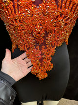 Orange Rhinestone Bodice Applique
