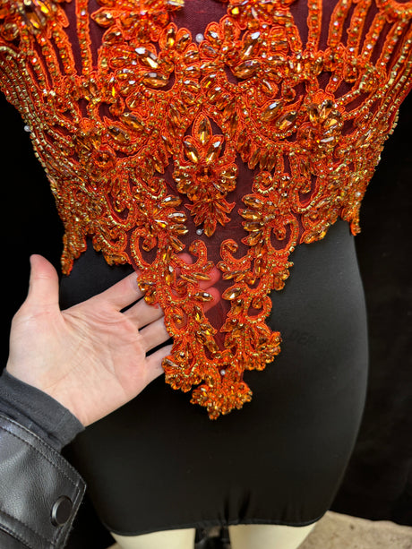 Orange Rhinestone Bodice Applique