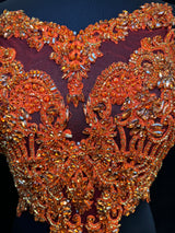 Orange Rhinestone Bodice Applique