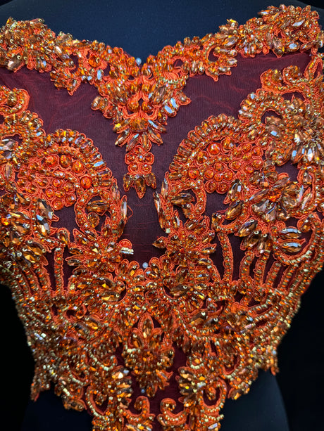 Orange Rhinestone Bodice Applique