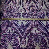 Catina Damask Stretch Sequins Nylon Spandex Mesh Fabric - Iridescent Sequin Damask, 60" Width, 52" Sequin Width (1 Yard)