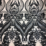 Catina Damask Stretch Sequins Nylon Spandex Mesh Fabric - Iridescent Sequin Damask, 60" Width, 52" Sequin Width (1 Yard)