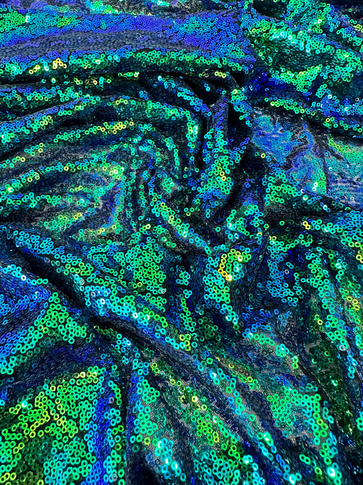 Stretch Sequin On Mesh Green Iridescent
