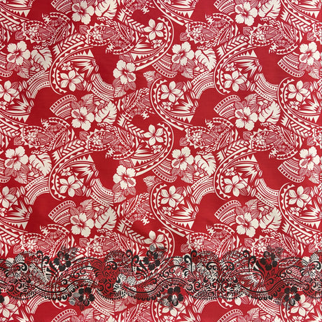 Poly-Cotton Fabric Polynesian Hibiscus & Plumeria Single Border