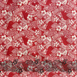 Polynesian Hibiscus & Plumeria Flowers Traditional Tattoo Poly-Cotton Fabric - Single Border, Red, Grey, Brown, Green, 45" Width (1 Yard)