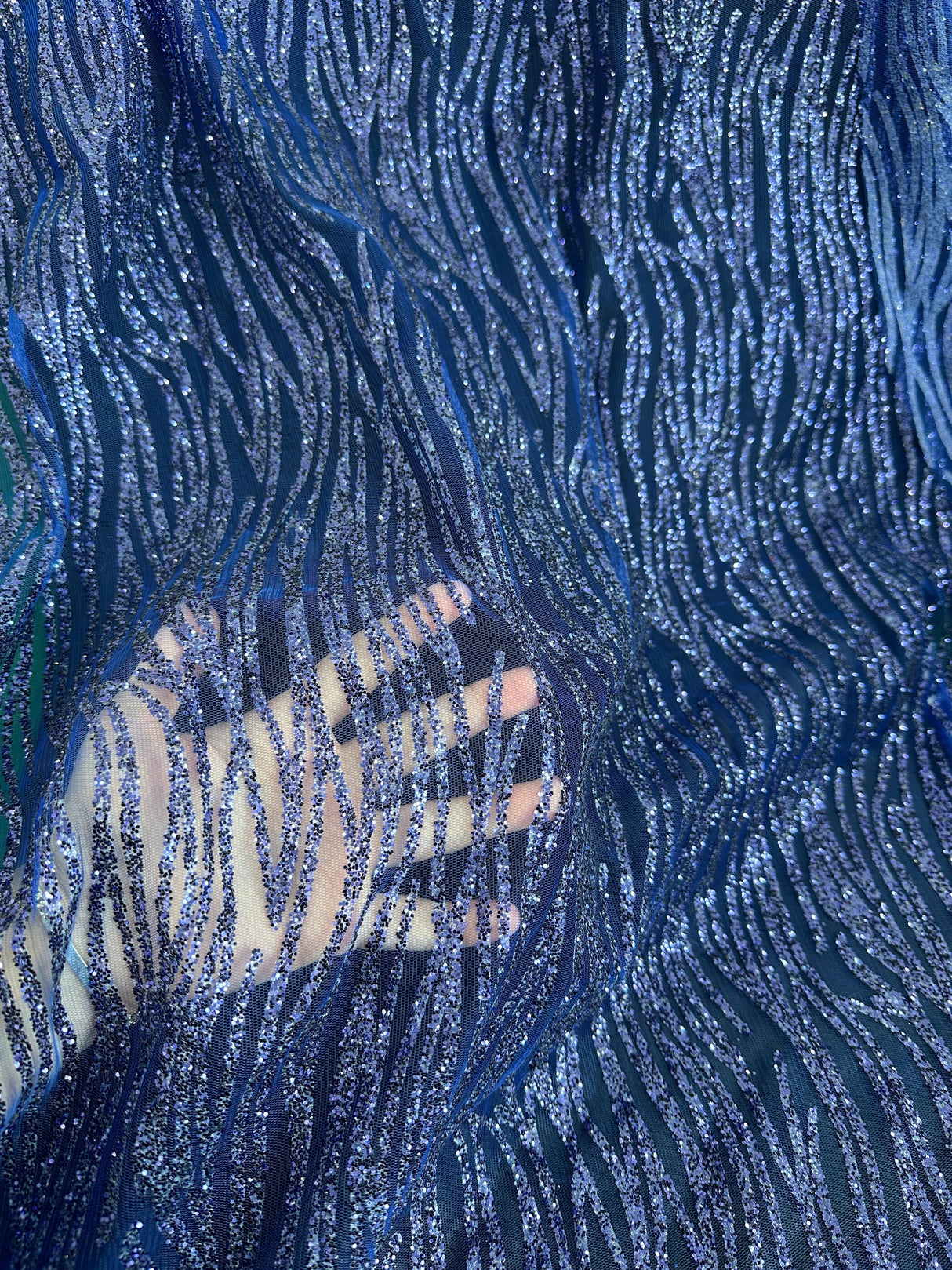 Glitter Lace Royal Blue Wave Design