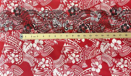 Poly-Cotton Fabric Polynesian Hibiscus & Plumeria Single Border